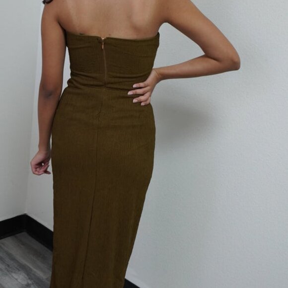 Women's Olive Tube Midi Dress with gold chect trim - Summer Dress - Picture 2 of 2